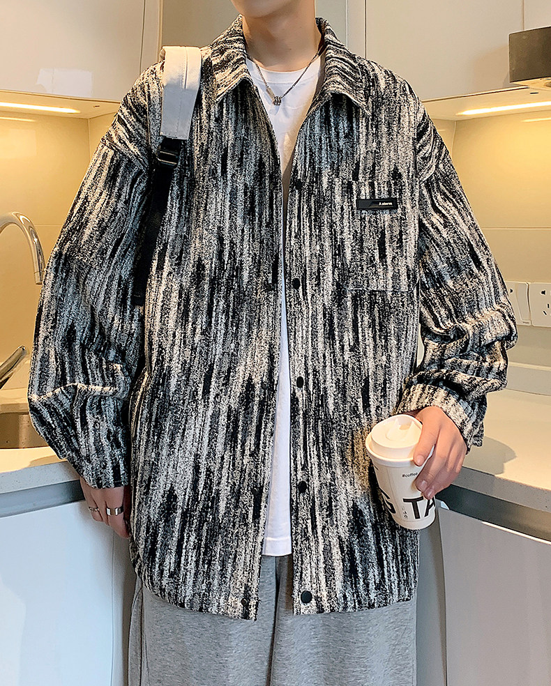 Джинсовая рубашка 牛仔衬衫男春秋季2025新款小香风上衣服潮牌青少年高级感夹克外套