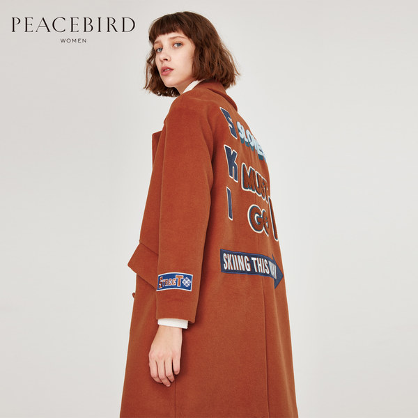 白菜 太平鸟 植绒刺绣 宽松薄款女式羊毛呢大衣 天猫优惠券折后￥129包邮（￥149-20）2色可选