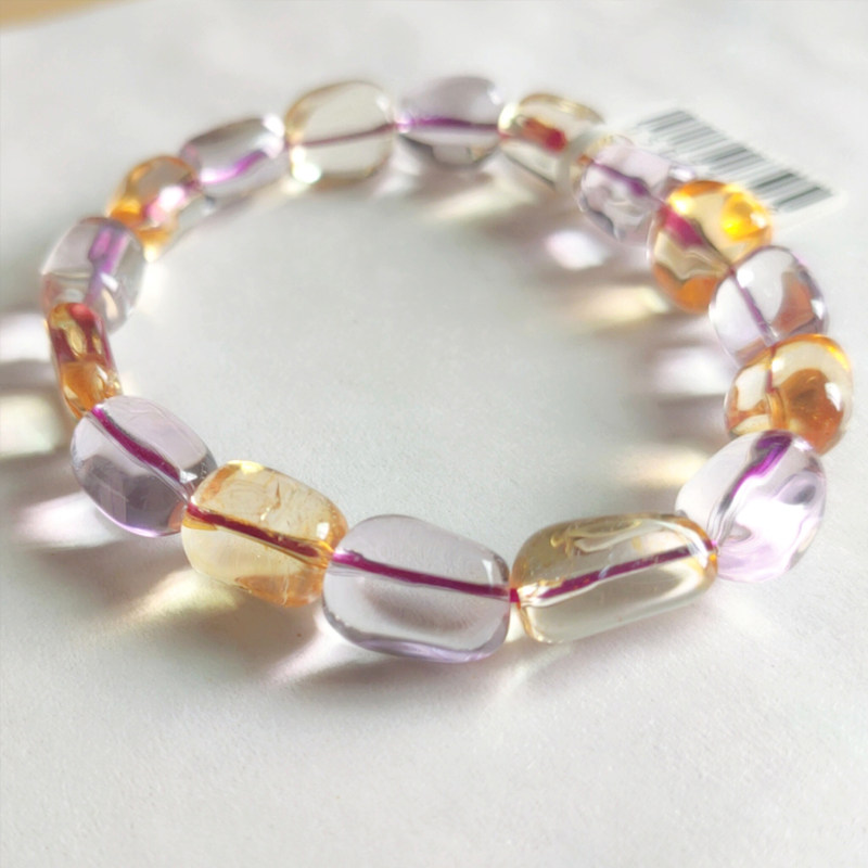 天然ブラジル産アメジストとシトリンのブレスレット、サマーフレッシュスタイル、不規則な形のアメジストとシトリンのストリング