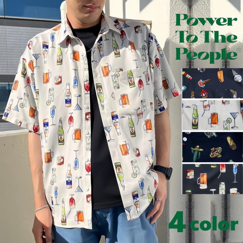 Retro Aloha Shirts Beer Ice Cream Mexican Pattern Hawaiian Shirt Loose Short-Sleeved Floral Shirt