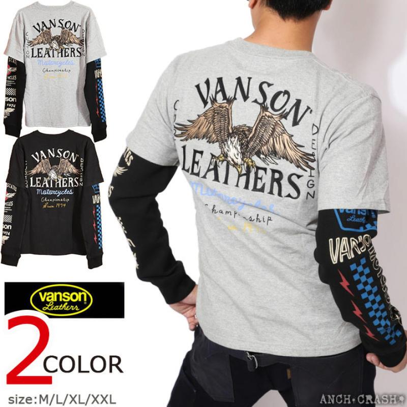 Va*Son Retro Motorcycle Rider Classic Heavy Embroider Eagle Splicing Sleeve Long-Sleeved T-Shirt Tee