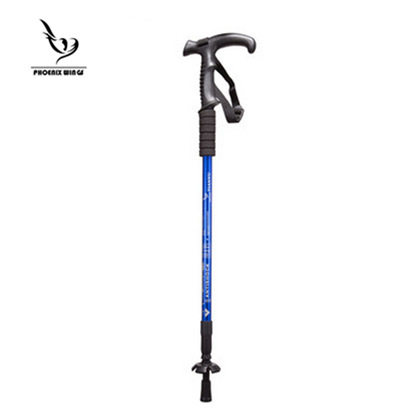 Outdoor trekking stick T handle cane crutches outdoor supplies ultra-light mountain climbing hiking folding telescopic shock-absorbing crutches