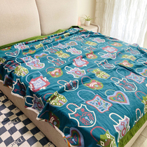 Pure cotton four-layer gauze fringed sofa towel Queen-size bed cover Ethnic village Nordic towel quilt multi-function cover blanket