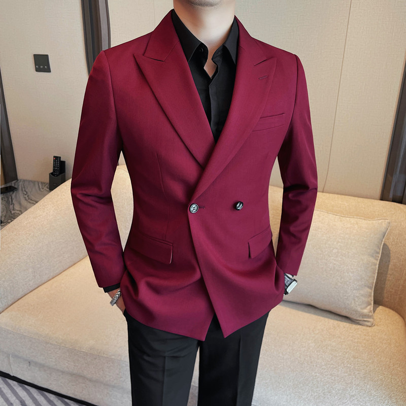 Suit Jacket for Men, Autumn and Winter Business Casual Wedding Attire, Slim Fit, Stylish Burgundy Suit, Single Jacket