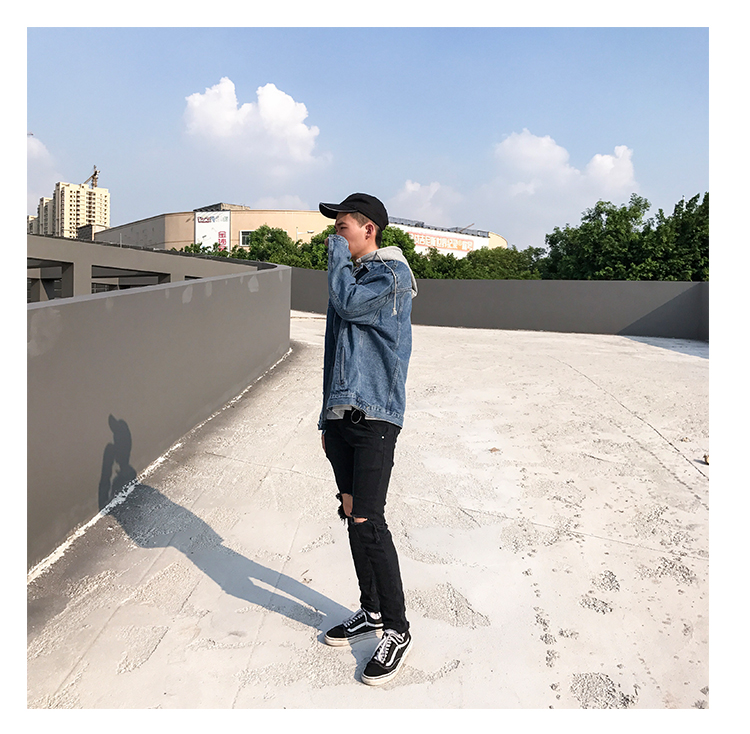 Trung Quốc có hip-hop châu Âu và Mỹ hiphop đường phố Wu Yifan với cùng một đoạn rửa cũ áo khoác denim cho nam giới và phụ nữ