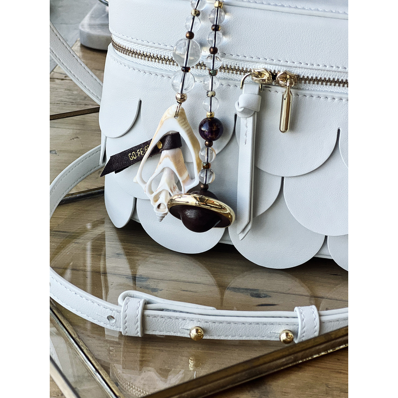 Gofefe Original Design Natural Crystal Beaded Island Vacation Genuine Leather Keychain Bag Pendant Chain Accessory Gofefe Original Design Natural Crystal Beaded Island Vacation Genuine Leather Keychain Bag Pendant Chain Accessory