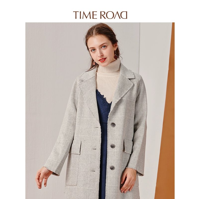 TimeRoaD Trung tâm mua sắm Tommino với cùng một chiếc áo khoác kẻ sọc đơn hai bên áo khoác len nữ T21431111124 - Áo khoác ngắn