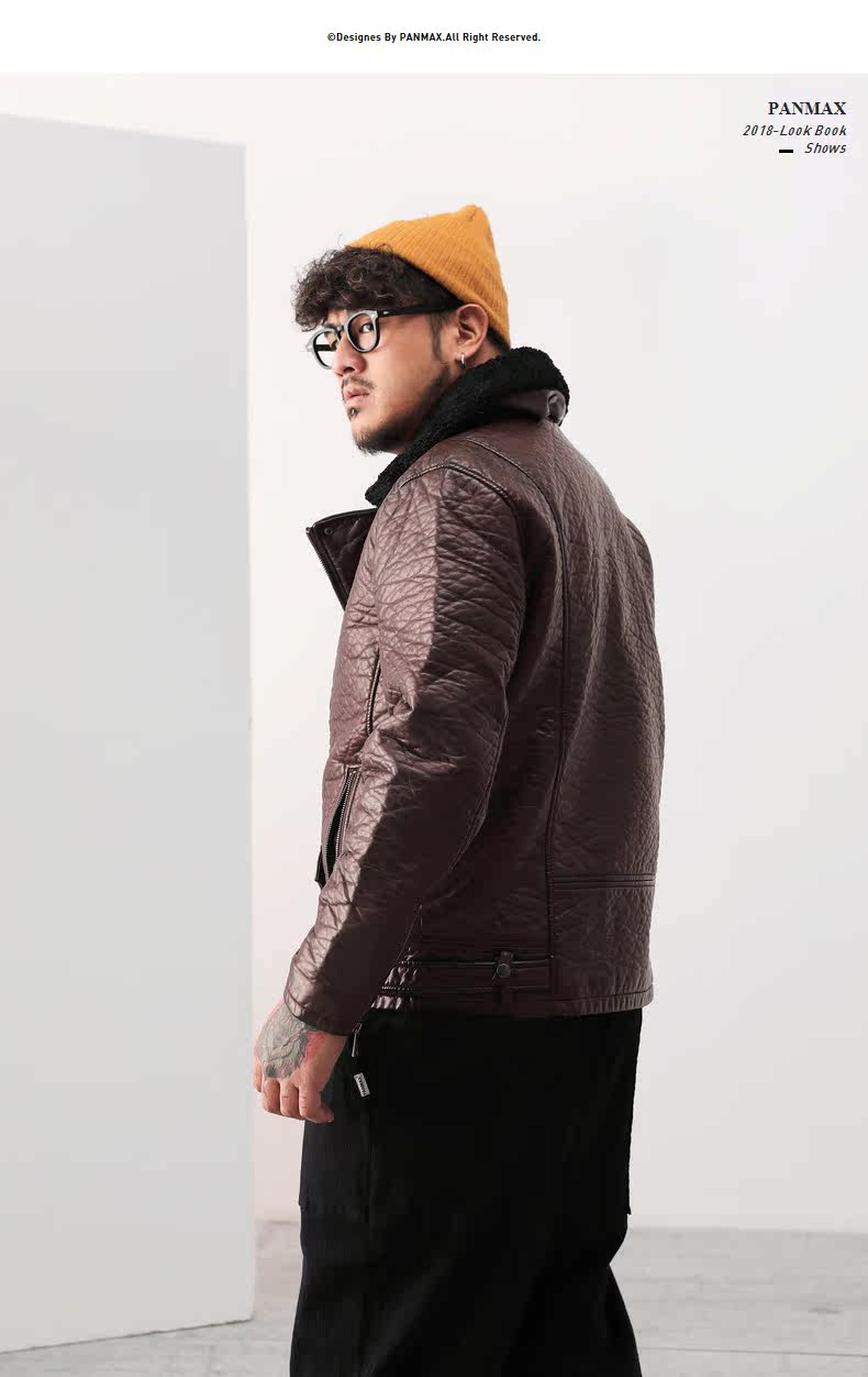 PANMAX прилив бренд большой двор мужской прилив жировой мужской простой свободный мода отворот толще и больше кожей Одежда 
