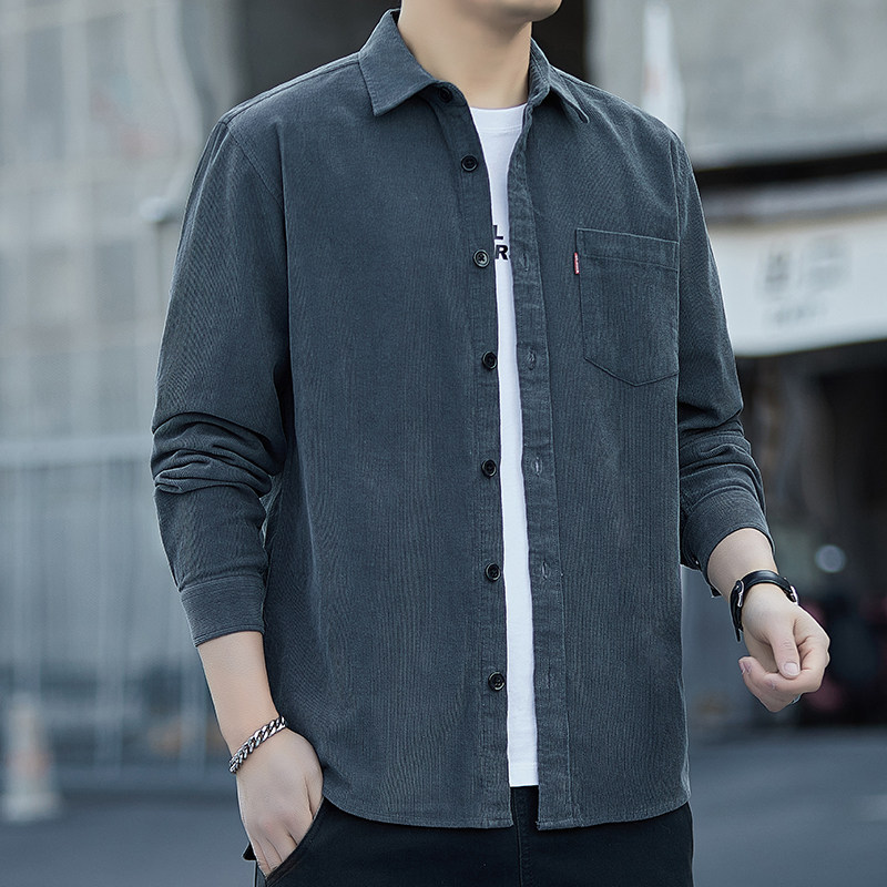 Corduroy Men's Long-Sleeved Shirt Old Money Style American Retro Light Mature Casual Loose Cotton Jacket Shirt Coat