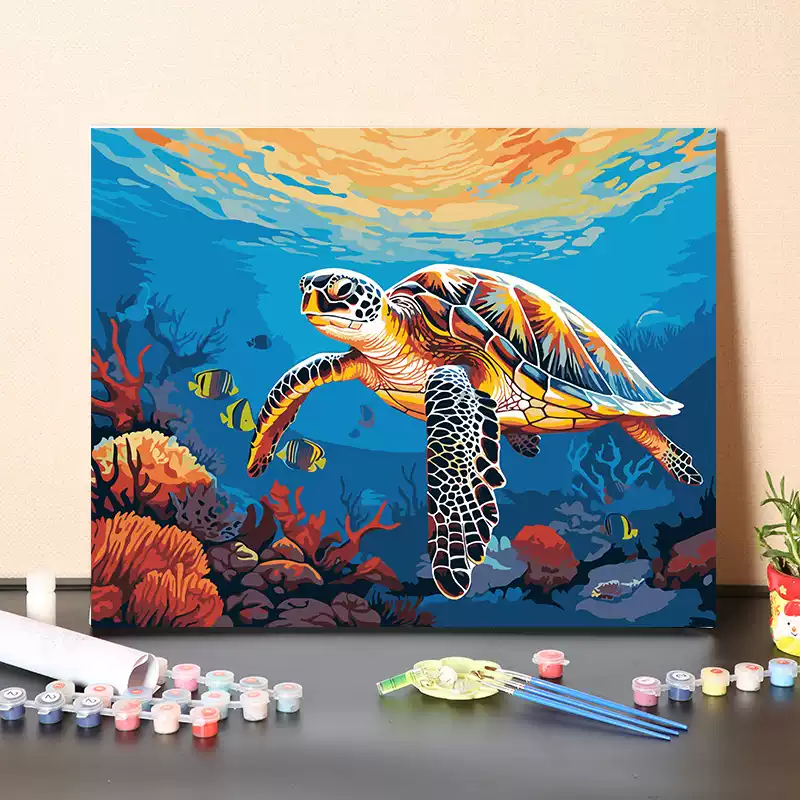 数字油画diy手工填充海底世界大海龟风景画手绘涂色油彩丙烯挂画-淘宝