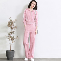 Free breathing 2021 spring and autumn new commuter fashion leisure sports hooded short sweater wide-legged pants suit