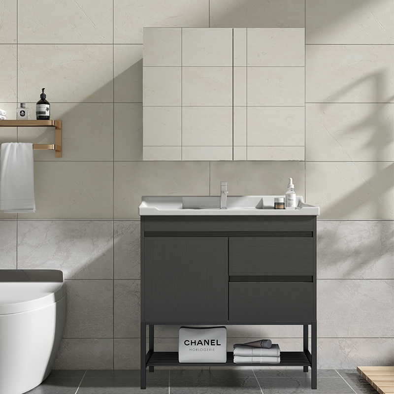 Floor-mounted solid wood bathroom cabinet combination bathroom sink wash basin Toilet wash basin Light luxury Nordic bathroom