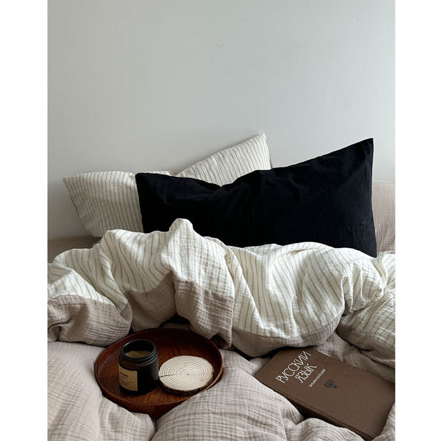 Retro Songbei Youji/Japanese lichen retro soft wrinkled yarn cotton sheet four-piece set bed cover three-piece set set set set set set set set set set set