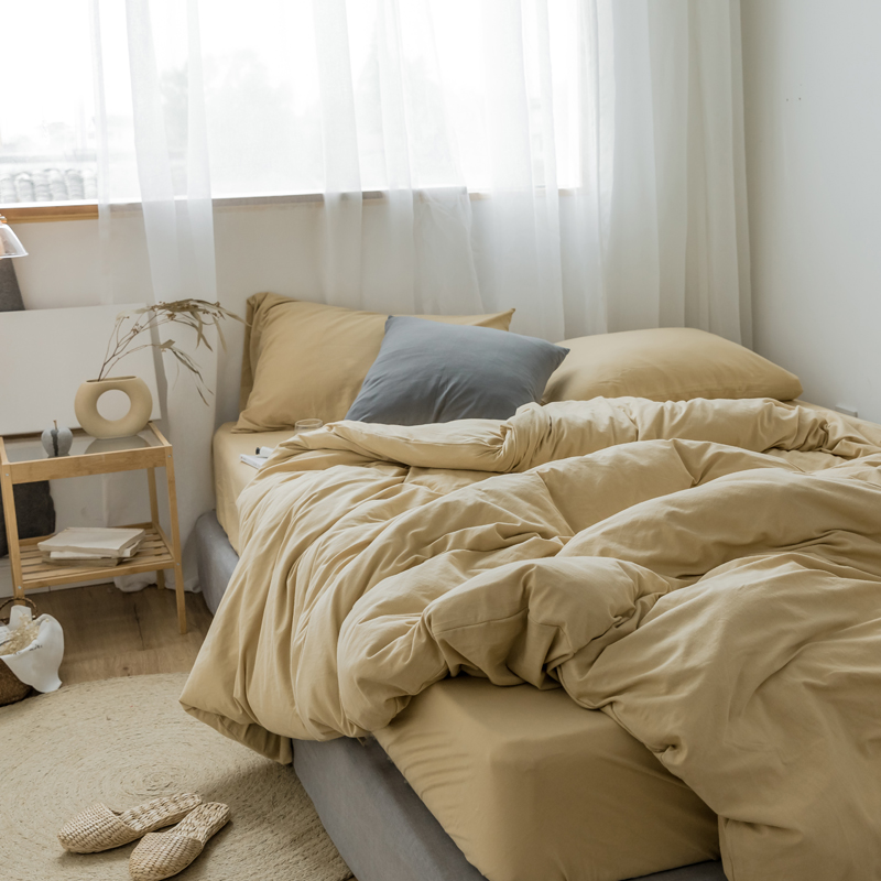 Bộ đồ dệt kim đơn sắc, dệt kim màu đơn giản của Nhật Bản giường 1,8 m set bộ bốn mảnh 1,5M khăn trải giường bằng vải lanh đơn 1,2M - Bộ đồ giường bốn mảnh bộ drap giường