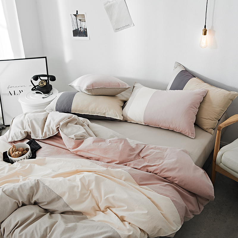 Nordic đơn giản rắn màu bông 1,5 / 1,8 m kiểu Nhật rửa sạch bông trải giường gia đình bốn doanh nghiệp giường quilt giường - Bộ đồ giường bốn mảnh bộ ra nệm