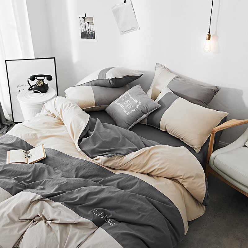 Nordic đơn giản rắn màu bông 1,5 / 1,8 m kiểu Nhật rửa sạch bông trải giường gia đình bốn doanh nghiệp giường quilt giường - Bộ đồ giường bốn mảnh bộ ra nệm