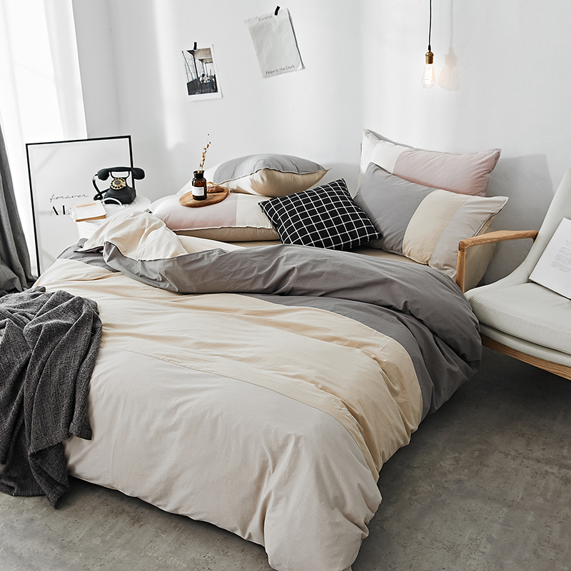 Nordic đơn giản rắn màu bông 1,5 / 1,8 m kiểu Nhật rửa sạch bông trải giường gia đình bốn doanh nghiệp giường quilt giường - Bộ đồ giường bốn mảnh bộ ra nệm