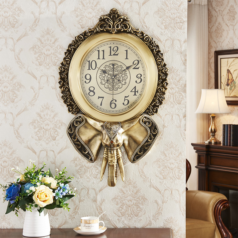 Light Extravagant American Watch Room Decorated Elephant Wall Clocks Pure Bronze Color Metal Hanging Bell Personality Creative Great Villa Clock