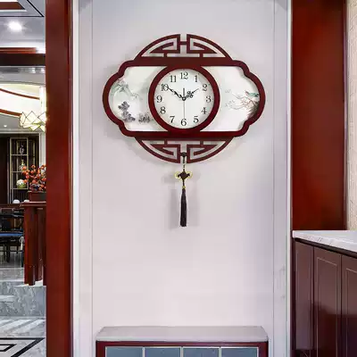New Chinese classical wooden wall clock living room decoration Chinese style clock home silent clock creative swing quartz clock