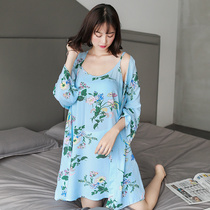 1 pajamas female summer thin plus fat sexy two-piece set nightgown cotton sling with artificial cotton loose 200kg nightgown