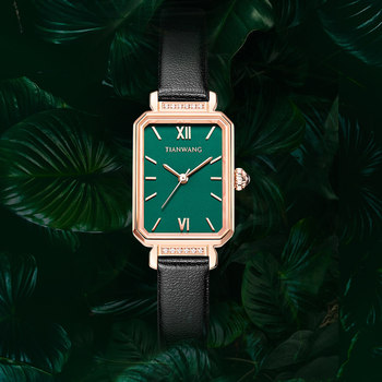 Tianwang Watch for Women, Light Luxury Niche Small Square Watch, Green Watch 31283, Square Quartz Watch, New Year's Gift