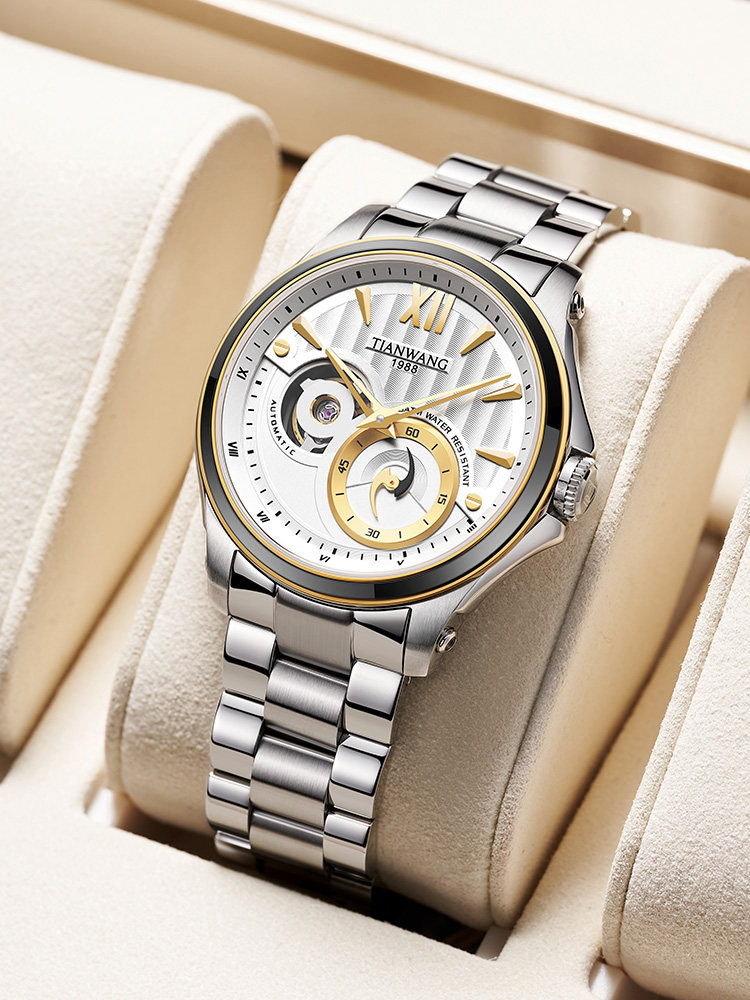 Tianwang Watch Large Dial Skeleton Automatic Mechanical Watch Men's Steel Band Business Watch 51052 Practical Gift for Boys