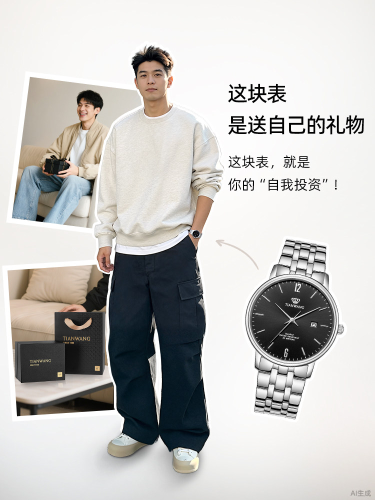 [New Year's Day Festival] Tianwang Watch Quartz Business Watch Men's Waterproof Calendar 31308 New Year's Gift for Boys