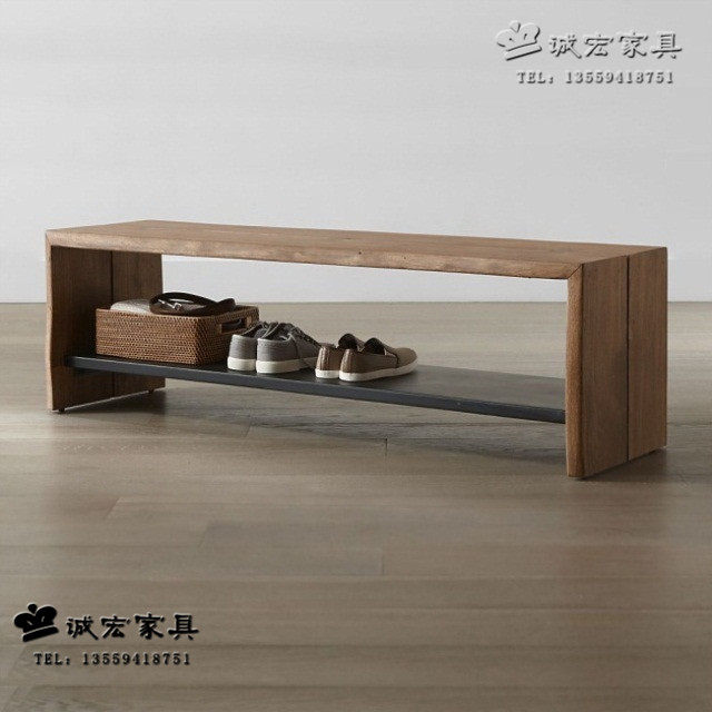 Nordic Simple Modern Household Into Double-layer Solid Wood Change Shoes Stool at the door of retro shoe frame