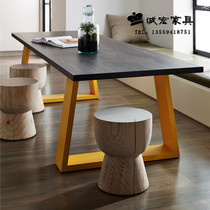 American retro old wrought iron dining table solid wood long workbench industrial style cafe office desk negotiation table