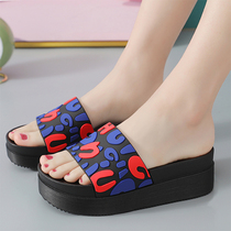 Slippers female summer thick bottom high heel fashion home bathroom sandals anti-slip net red students Joker muffin wear