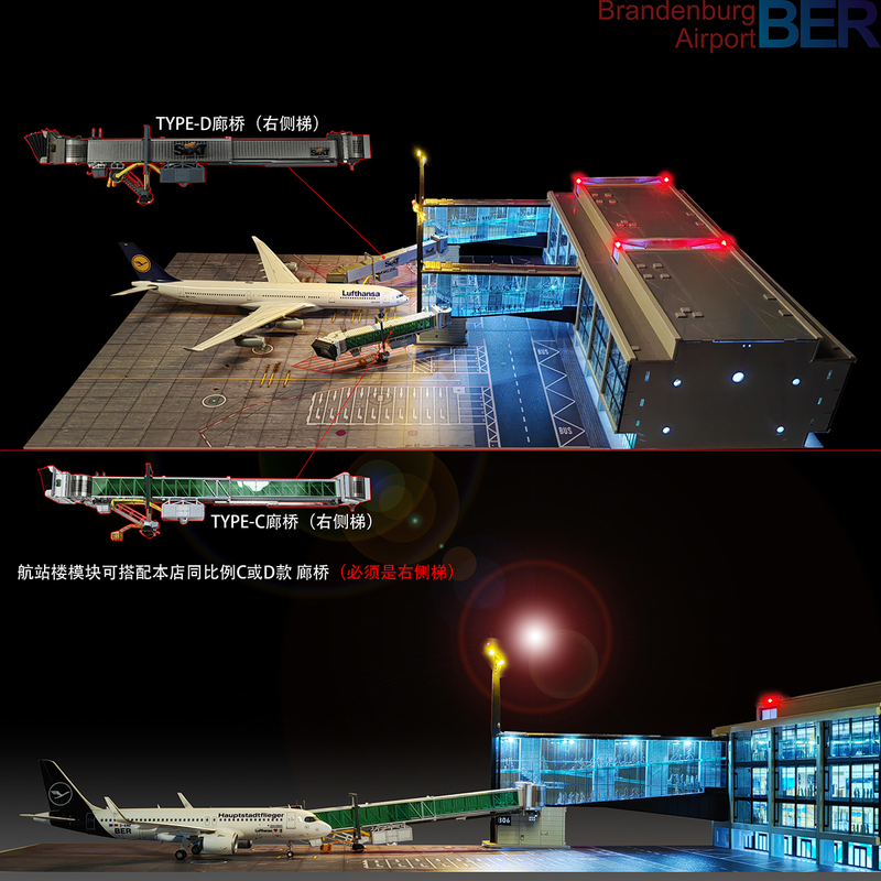 08 Hangar 1: 200-Scale Passenger Aircraft Airport Module Terminal Apron Model with Lights