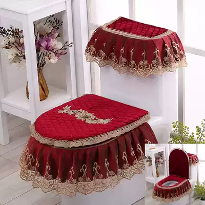 Four seasons Golden Velvet toilet cushion three-piece lace fabric zipper high-end toilet cushion cushion seat cushion ferrule