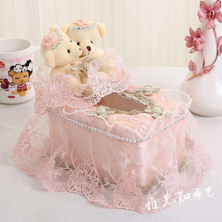 Pastoral Creative Desktop Tissue Box European Plastic Lace Paper Tissue Box Home Fabric Car Tissue Box Tissue Tube