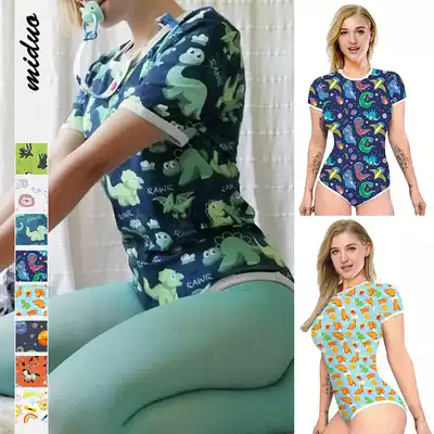 ABDL adult baby ha clothing Youth light green dinosaur crawling clothes adult short sleeve triangle jumpsuit