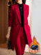 Veste coupe-vent matelassée mi-longue pour femme épaissie grande taille hiver haut de gamme long automne et hiver bordeaux manteau de costume professionnel