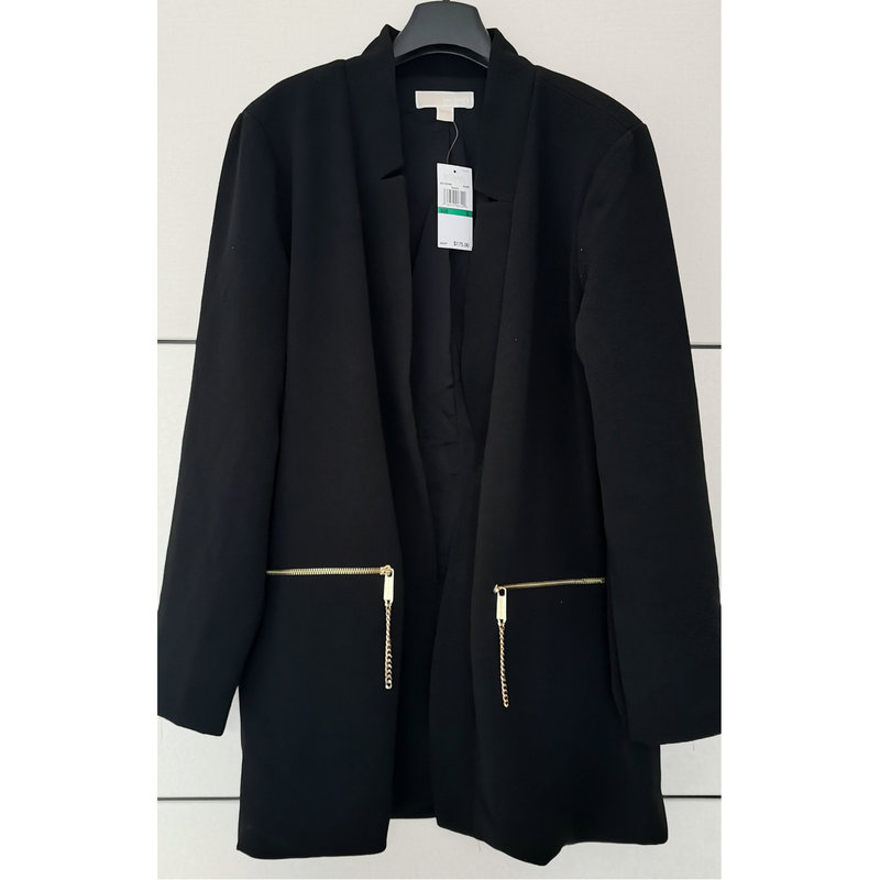 Michael Kors Spring and Autumn Professional Women's Clothing Simple Loose Zipper Pocket Solid Color Seersucker Blazer