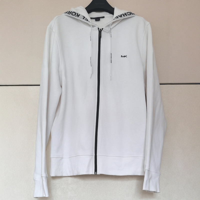 Michael Kors New Autumn and Winter Men's Clothing with Contrasting Color Lettering Webbing Hood Zipper Warm Long-Sleeved Sweatshirt Jacket