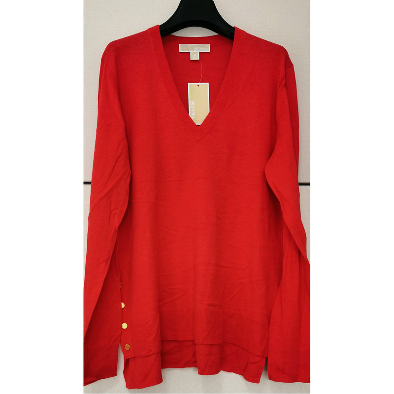 Michael Kors Thin Mk Spring and Autumn Women's Letter-Print Studded Solid Color Casual Cotton Round Neck Long-Sleeved Sweater