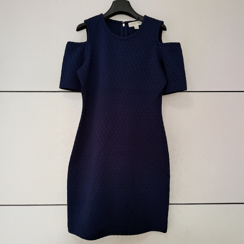 Michael Kors Spring and Autumn Women's Solid Color Diamond Check Slim Fit Round Neck Off-Shoulder Dress Short-Sleeved Dress