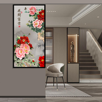 Art glass screen partition wall aisle shoe cabinet wine cabinet frosted double-sided light-transmitting flower blooming rich peony flower customization