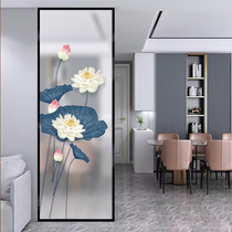 Customized art glass screen partition living room entrance tempered glass frosted light luxury Buddha Zen lotus picture