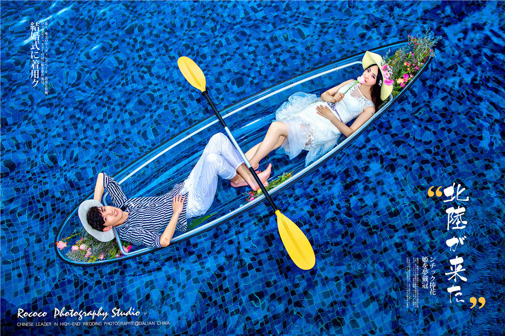 New sea view wedding photography travel props double sightseeing transparent boat Crystal boat Beach shooting background big boat