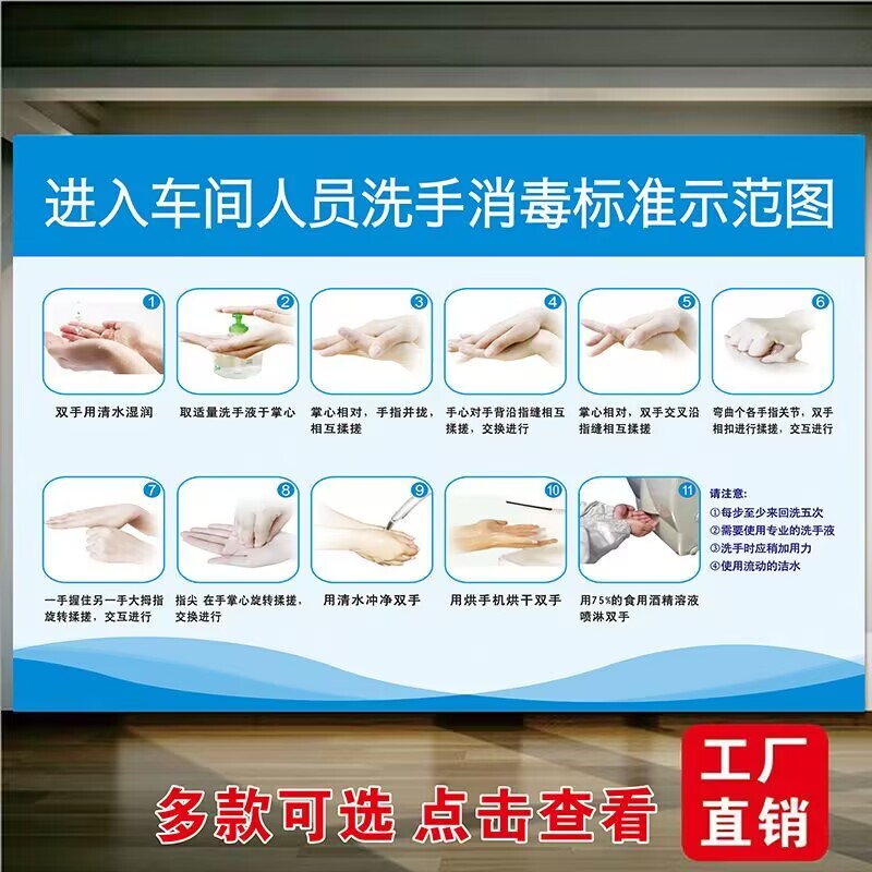 Food Factory Hand Washing and Disinfection Process Diagram to Enter the Workshop Personnel Standard Demonstration Diagram Identification Sticker Seven-Step Hand Washing Method Food Factory Hand Washing and Disinfection Process Diagram to Enter the Workshop Personnel Standard Demonstration Diagram Identification Sticker Seven-Step Hand Washing Method