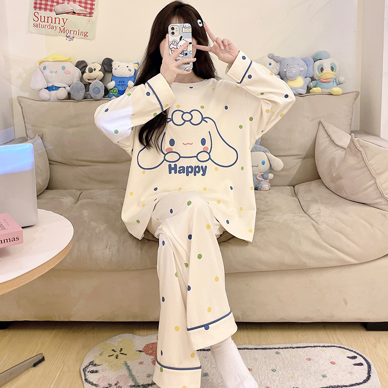 2026 New Style Girls' Pajamas with Chest Pads, Pure Cotton, Long-Sleeved, Spring and Autumn Style, for Middle School Girls, Anti-Bump, Internet Celebrity Hot Item