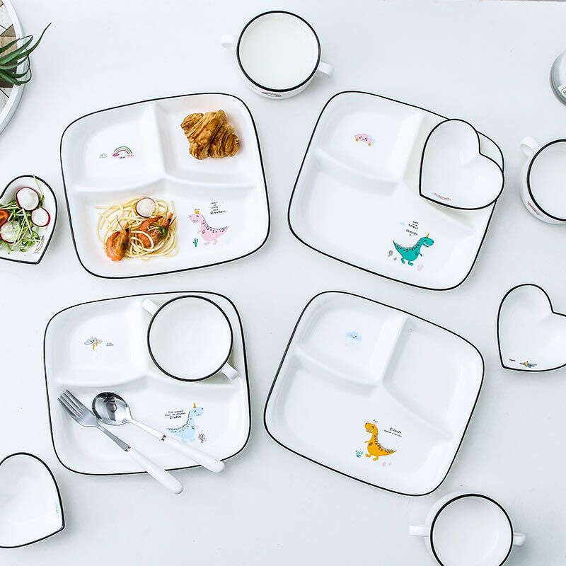 Ceramic tableware fat reduction quantitative disc children one person eating breakfast network red plate household breakfast three plate