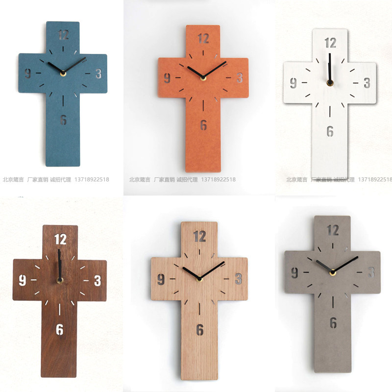 Love Cherish Light Yin BRIEF SILENT CLOCK CLOCK LIVING ROOM BEDROOM CROSS CLOCK SOLID WOOD FOUR COLOR HANGING BELL-TAOBAO