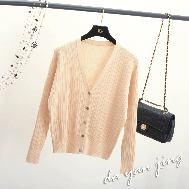 Áo len lụa cổ chữ V nữ mùa hè cardigan mỏng ulzzang chống nắng quần áo dài tay học sinh hoang dã điều hòa áo khoác áo thủy triều