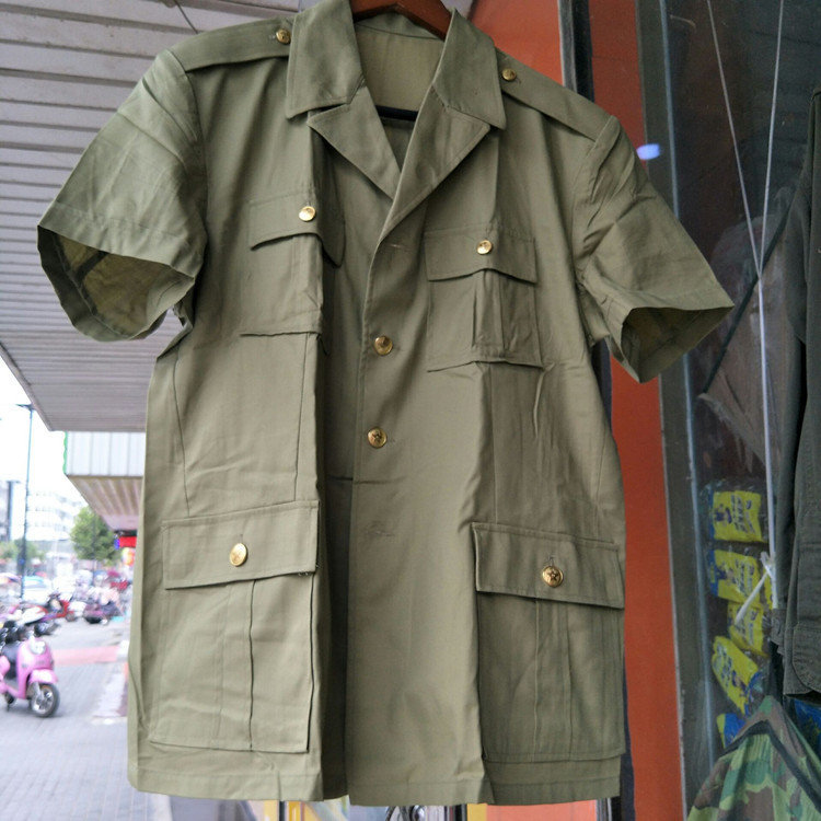 In Stock Labor Protection Short-Sleeved Shirt Old-Fashioned Military Fan Shirt Four Flap Pocket Pants Cadre Shirt Middle-Aged and Elderly Soldiers Nostalgic Shirt