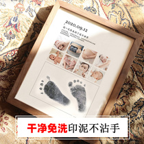 Newborn baby handfoot prints hand and foot ink contentment full moon 100 days hand-printed fetal hair souvenir