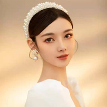 2021 new bride hair hoop headwear Japanese and Korean fairy beauty pearl hair accessories wedding yarn dress photo photo accessories